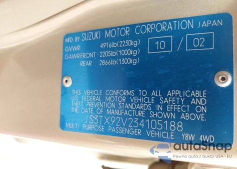 2003 Suzuki Xl-7 Ltd/Touring из США, поврежденный, VIN JS3TX92V234105188